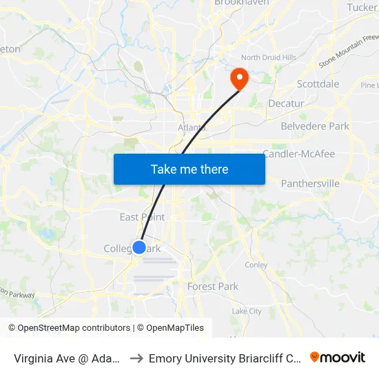 Virginia Ave @ Adams St to Emory University Briarcliff Campus map