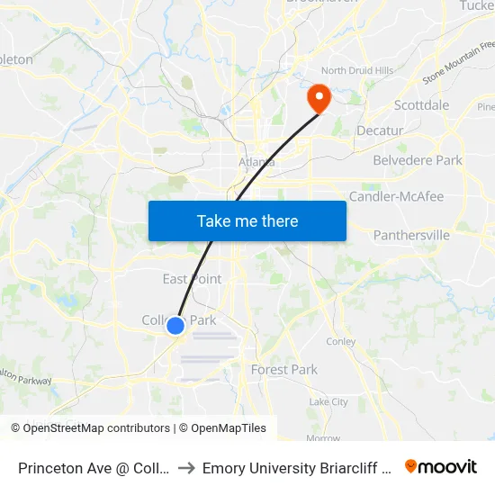 Princeton Ave @ College St to Emory University Briarcliff Campus map