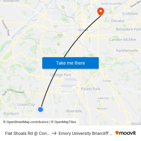 Flat Shoals Rd @ Connell Rd to Emory University Briarcliff Campus map