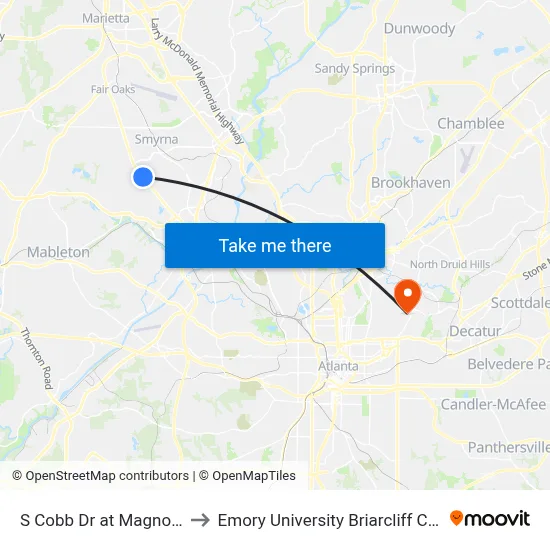 S Cobb Dr at Magnolia Dr to Emory University Briarcliff Campus map