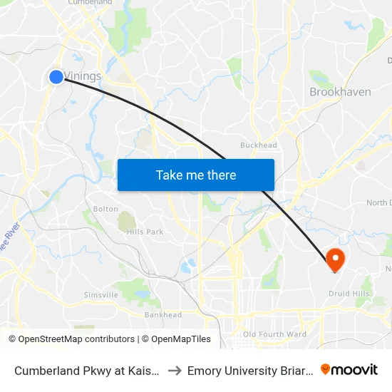 Cumberland Pkwy at Kaiser Permanente to Emory University Briarcliff Campus map