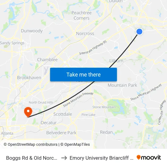 Boggs Rd & Old Norcross Rd to Emory University Briarcliff Campus map