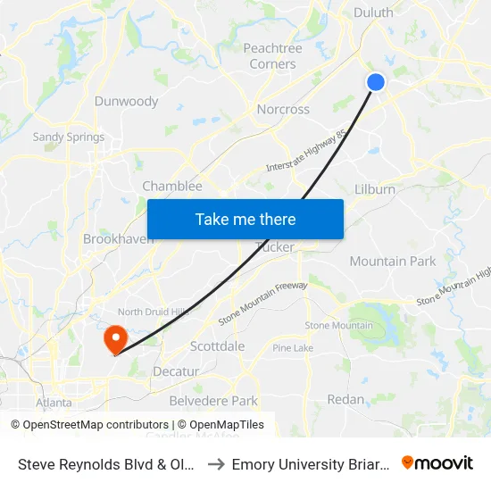 Steve Reynolds Blvd & Old Norcross Rd to Emory University Briarcliff Campus map