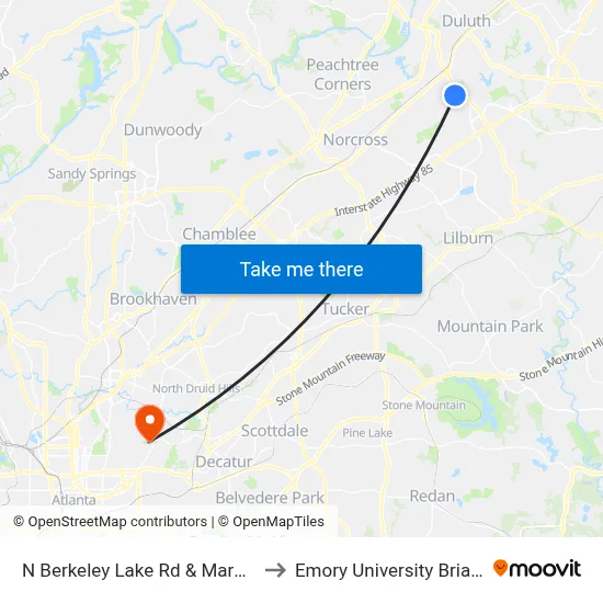 N Berkeley Lake Rd & Marquis @ Nberkeley to Emory University Briarcliff Campus map