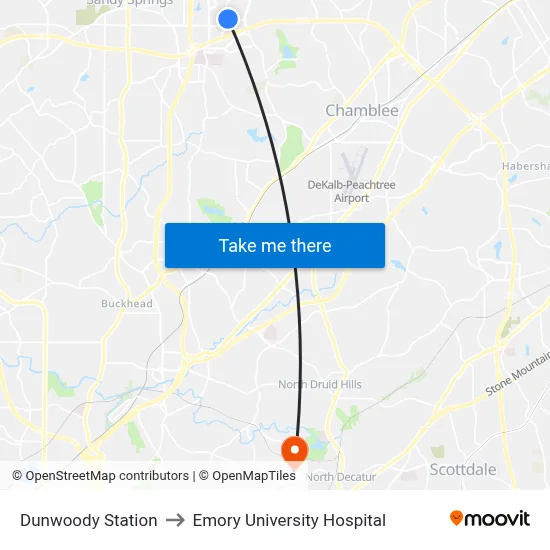 Dunwoody Station to Emory University Hospital map