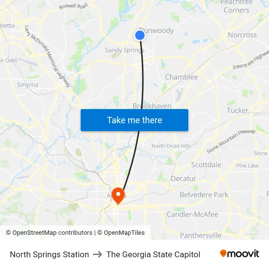 North Springs Station to The Georgia State Capitol map