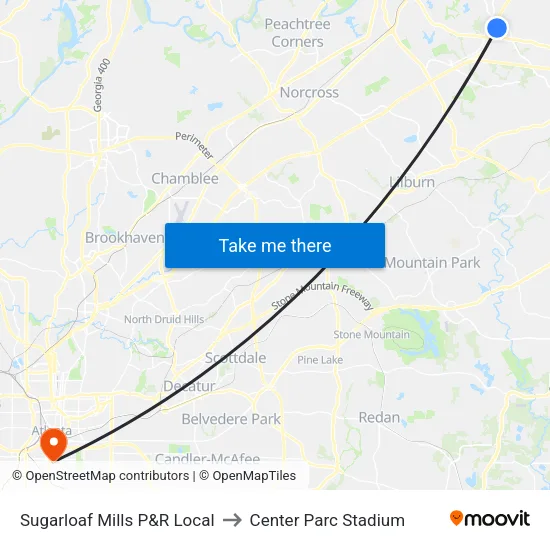 Sugarloaf Mills P&R Local to Center Parc Stadium map