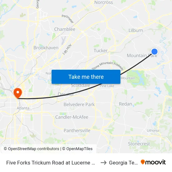Five Forks Trickum Road at Lucerne Road to Georgia Tech map