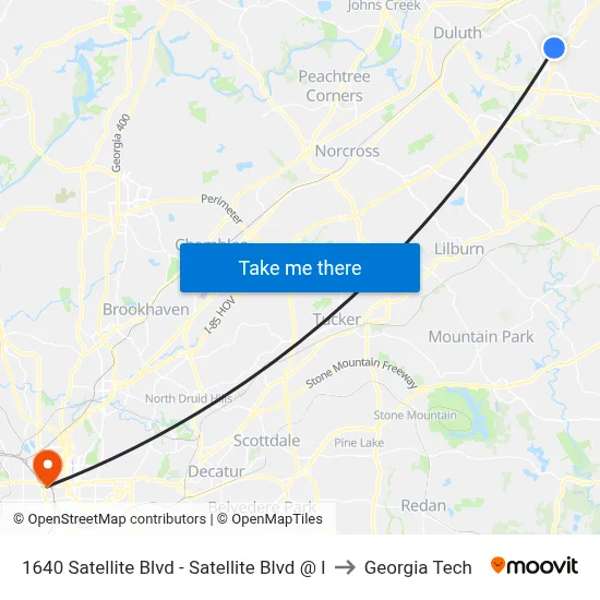 1640 Satellite Blvd - Satellite Blvd @ I to Georgia Tech map
