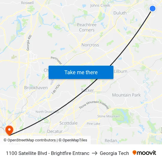 1100 Satellite Blvd - Brightfire Entranc to Georgia Tech map