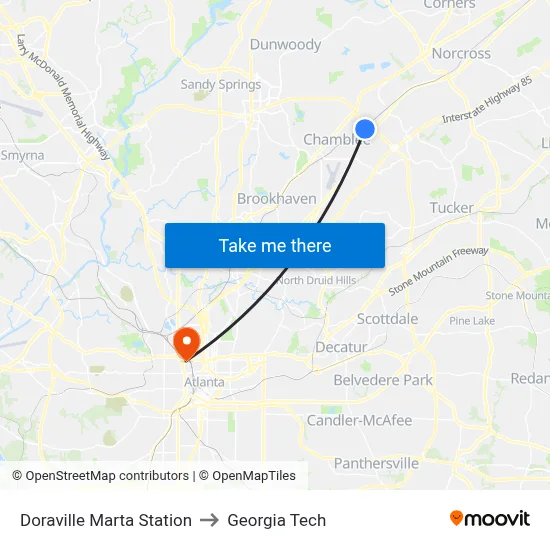 Doraville Marta Station to Georgia Tech map