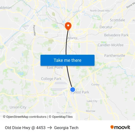 Old Dixie Hwy @ 4453 to Georgia Tech map
