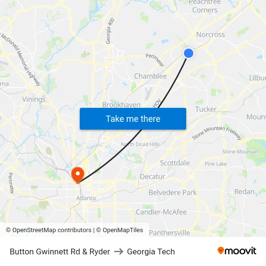 Button Gwinnett Rd & Ryder to Georgia Tech map