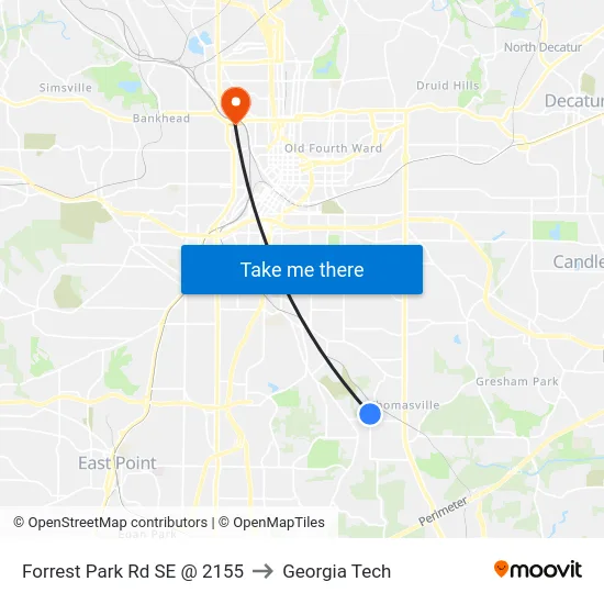 Forrest Park Rd SE @ 2155 to Georgia Tech map