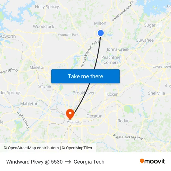 Windward Pkwy @ 5530 to Georgia Tech map