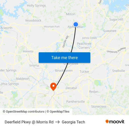Deerfield Pkwy @ Morris Rd to Georgia Tech map