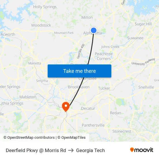 Deerfield Pkwy @ Morris Rd to Georgia Tech map