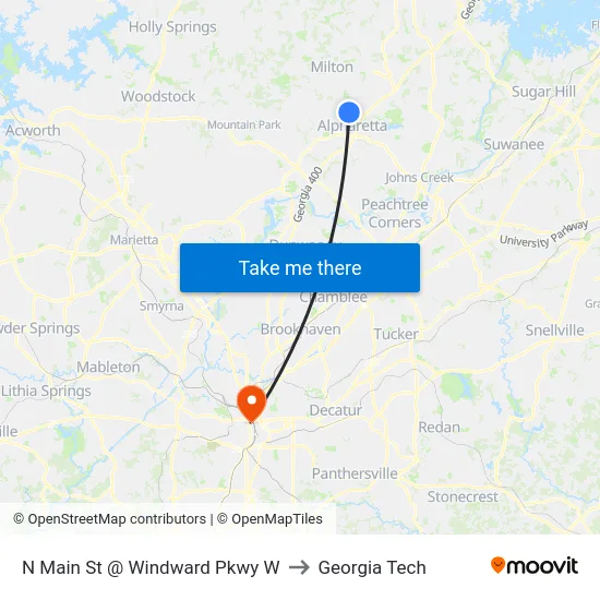 N Main St @ Windward Pkwy W to Georgia Tech map