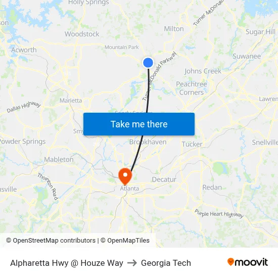 Alpharetta Hwy @ Houze Way to Georgia Tech map