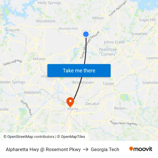 Alpharetta Hwy @ Rosemont Pkwy to Georgia Tech map
