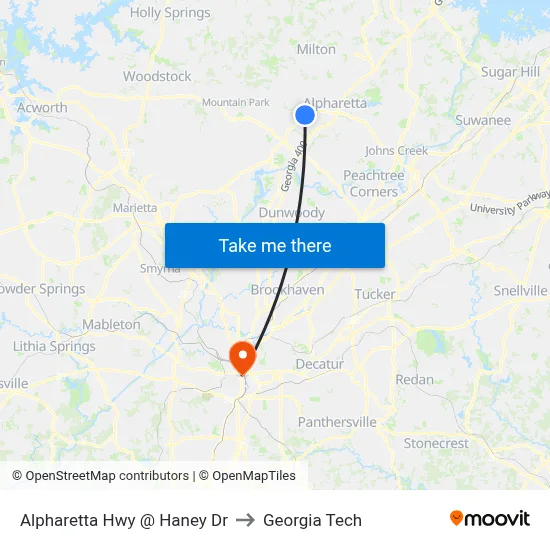 Alpharetta Hwy @ Haney Dr to Georgia Tech map