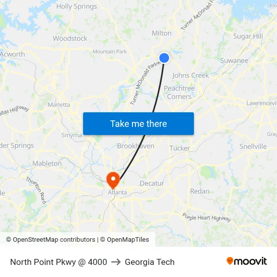 North Point Pkwy @ 4000 to Georgia Tech map