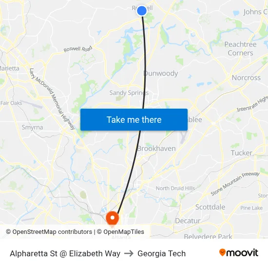 Alpharetta St @ Elizabeth Way to Georgia Tech map