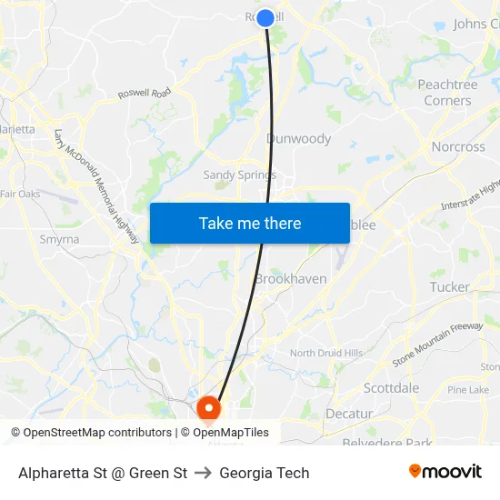 Alpharetta St @ Green St to Georgia Tech map