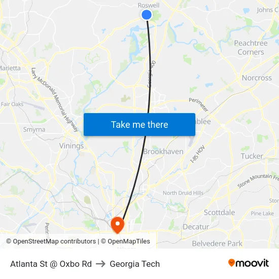 Atlanta St @ Oxbo Rd to Georgia Tech map