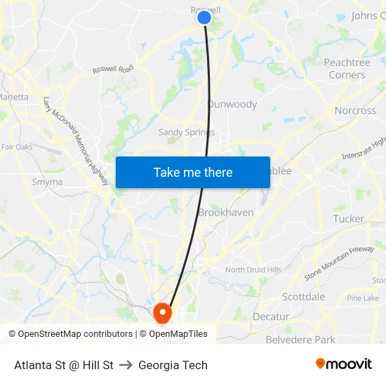 Atlanta St @ Hill St to Georgia Tech map