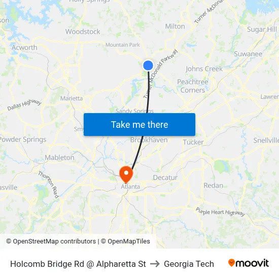 Holcomb Bridge Rd @ Alpharetta St to Georgia Tech map