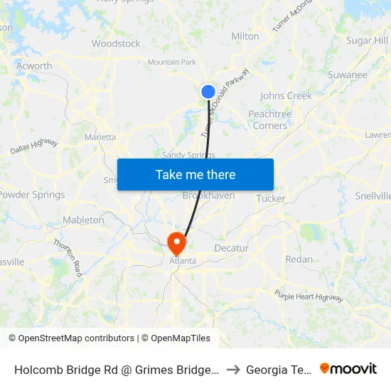 Holcomb Bridge Rd @ Grimes Bridge Rd to Georgia Tech map