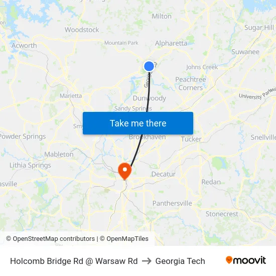 Holcomb Bridge Rd @ Warsaw Rd to Georgia Tech map