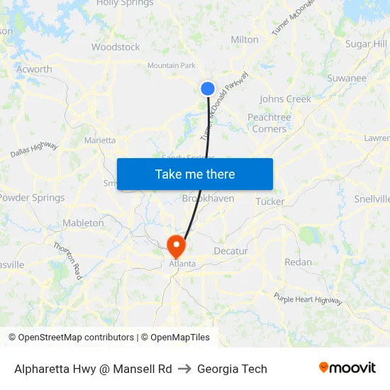 Alpharetta Hwy @ Mansell Rd to Georgia Tech map