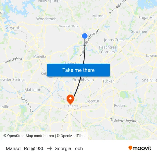 Mansell Rd @ 980 to Georgia Tech map