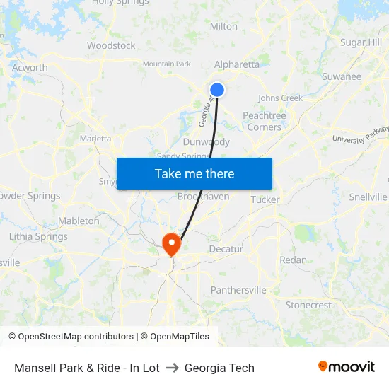 Mansell Park & Ride - In Lot to Georgia Tech map