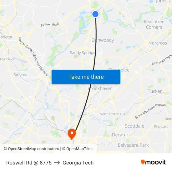 Roswell Rd @ 8775 to Georgia Tech map