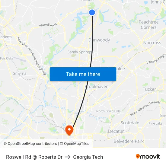 Roswell Rd @ Roberts Dr to Georgia Tech map
