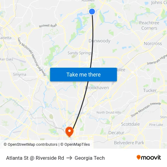 Atlanta St @ Riverside Rd to Georgia Tech map