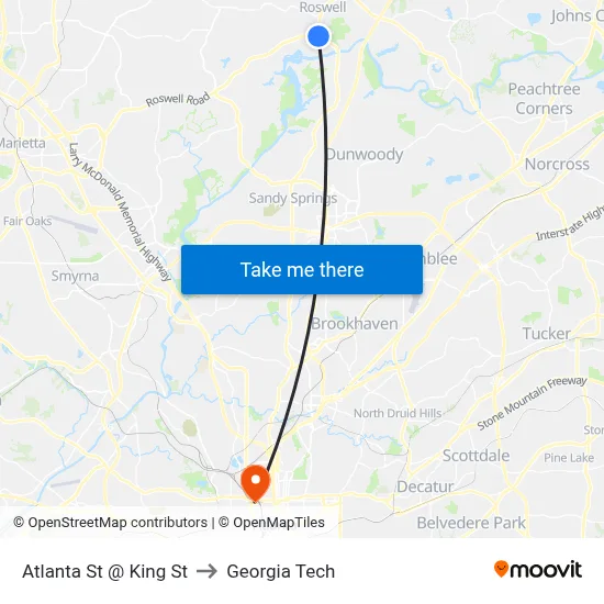Atlanta St @ King St to Georgia Tech map