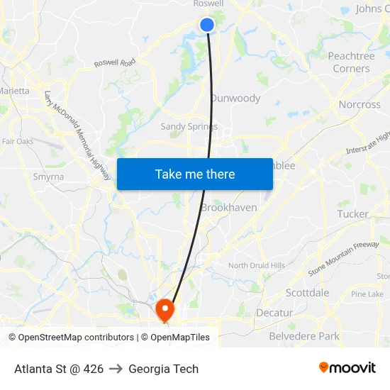Atlanta St @ 426 to Georgia Tech map
