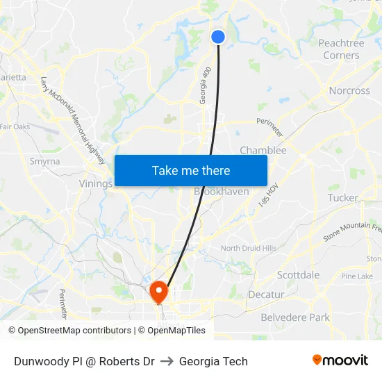 Dunwoody Pl @ Roberts Dr to Georgia Tech map
