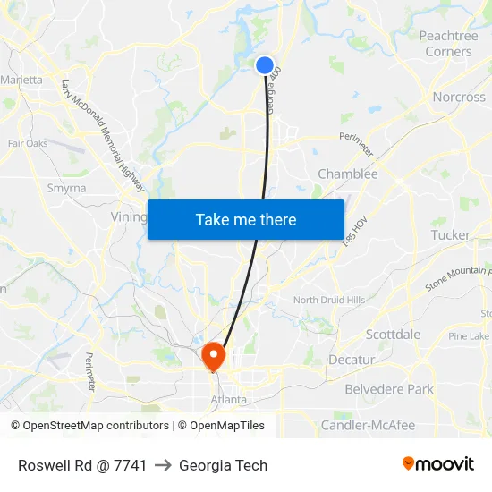 Roswell Rd @ 7741 to Georgia Tech map
