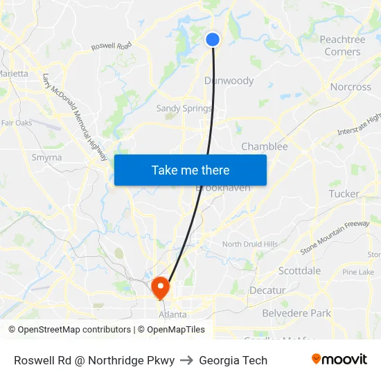 Roswell Rd @ Northridge Pkwy to Georgia Tech map