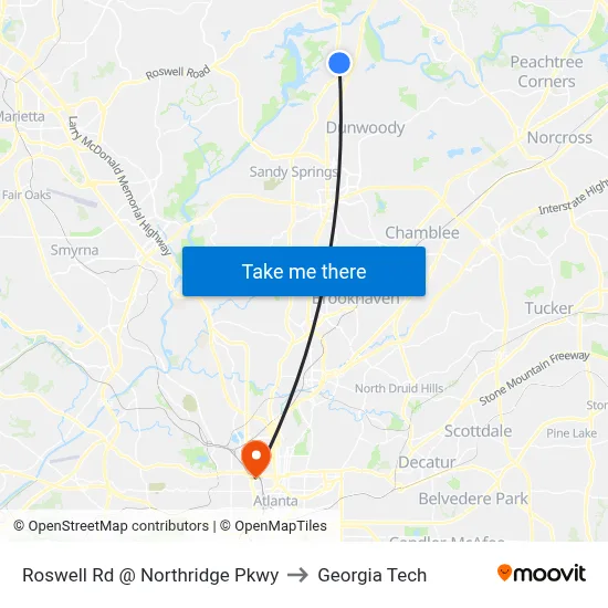 Roswell Rd @ Northridge Pkwy to Georgia Tech map
