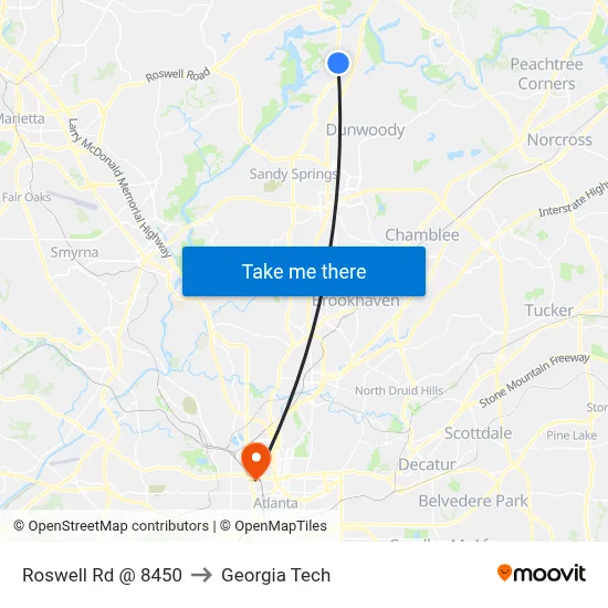 Roswell Rd @ 8450 to Georgia Tech map