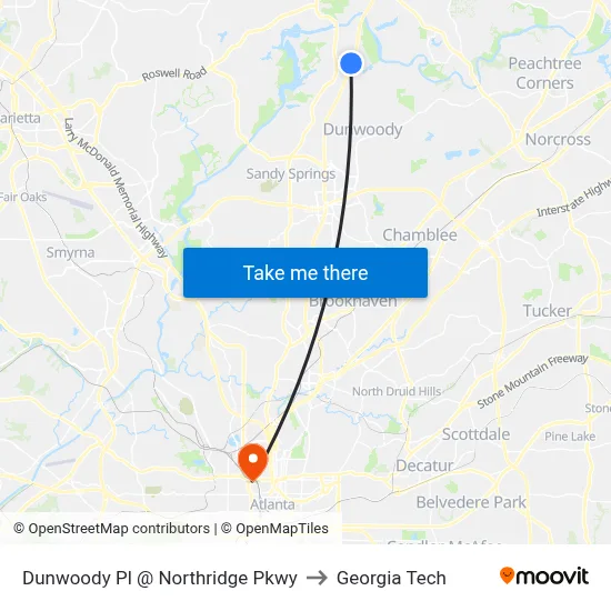 Dunwoody Pl @ Northridge Pkwy to Georgia Tech map