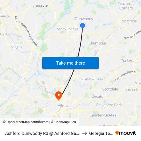 Ashford Dunwoody Rd @ Ashford Gables to Georgia Tech map