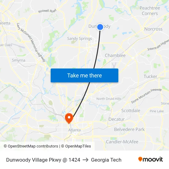 Dunwoody Village Pkwy @ 1424 to Georgia Tech map