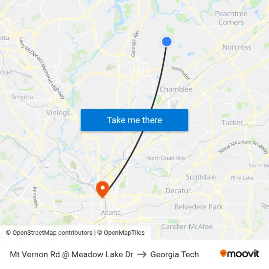 Mt Vernon Rd @ Meadow Lake Dr to Georgia Tech map